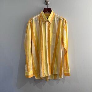 Men’s Abba Italy Yellow Striped 100% Cotton Button Down Long Sleeve Shirt Large
